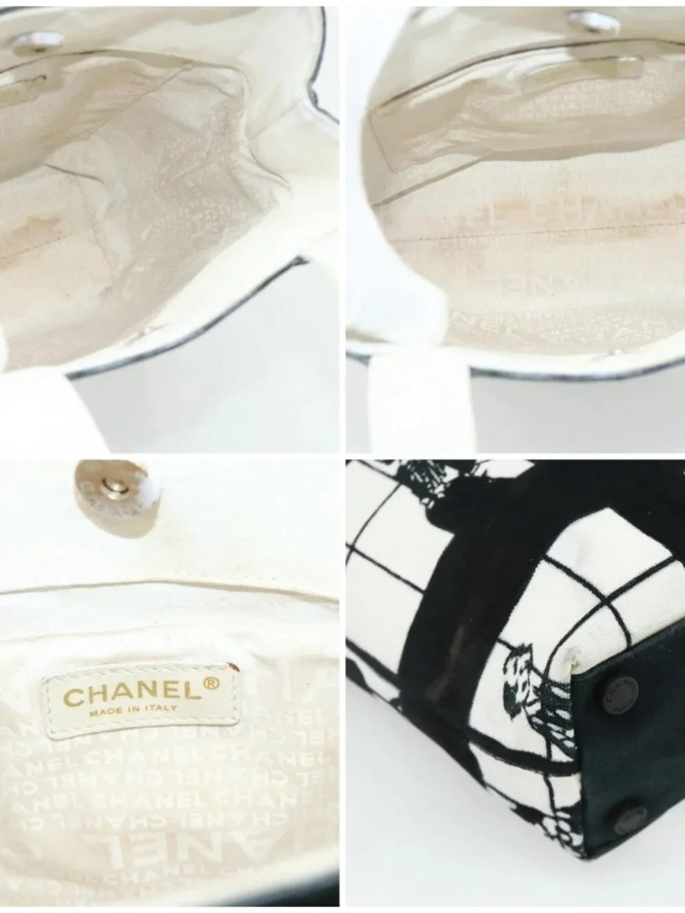 CHANEL Windows Line Tote Bag Canvas Black Gold CC Auth BA12234